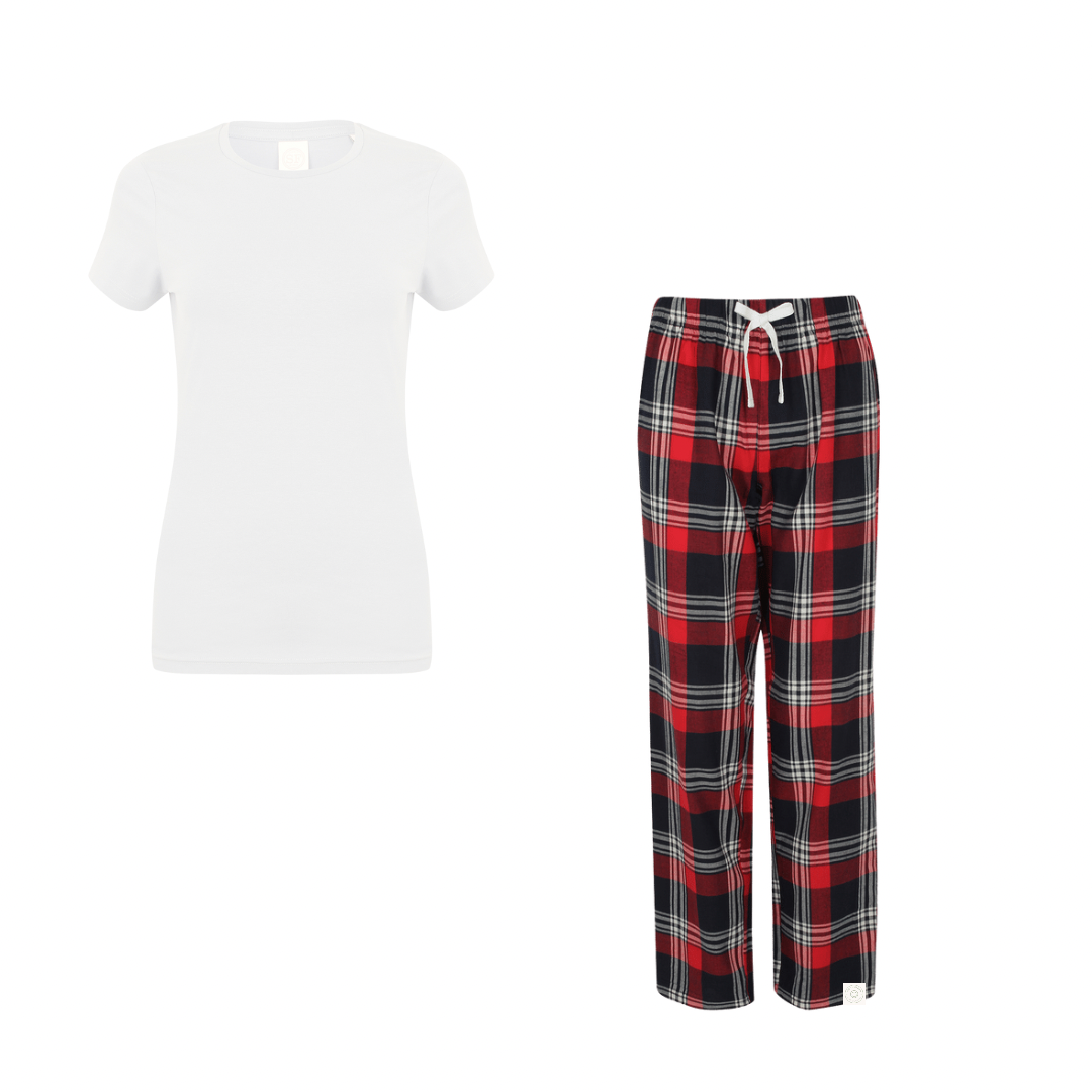 Womens Red & White Tartan Pyjama Set.