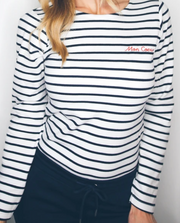 White & Navy stripe ‘Mon Coeur’ Embroidered long sleeve tee.