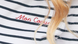 White & Navy stripe ‘Mon Coeur’ Embroidered long sleeve tee.