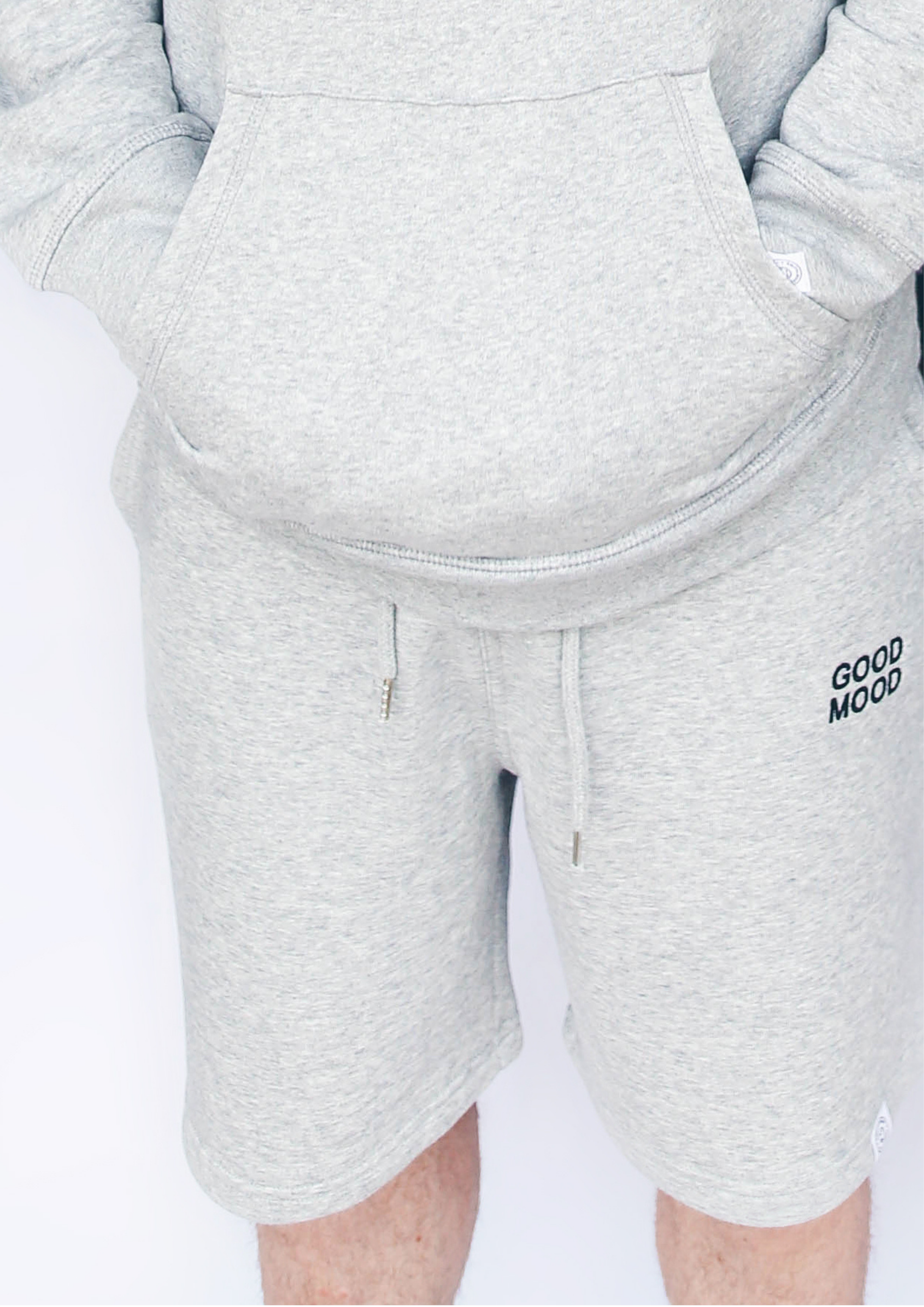 Unisex Grey & Black "Good Mood' -  Embroidered Shorts